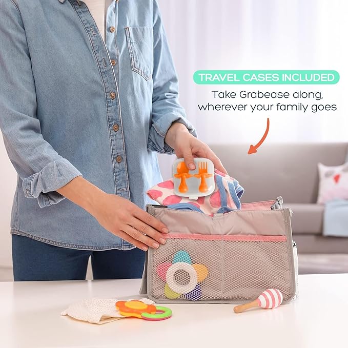 Grabease Baby Feeding Utensils Set - Infant and Baby Fork and Spoon for Ages 1-11 Months, BPAs and Phthalate-Free Cutlery, 2 Sets, Mint and Orange