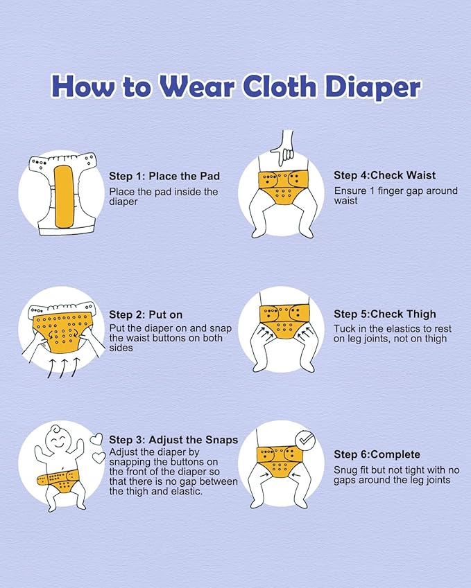 Babygoal Baby Cloth Diaper 6 Pack with 6pcs Inserts and Wet Bag for Fitted Diapers and Prefolds, Adjustable and Reusable Covers for Toddler Boys and Girls