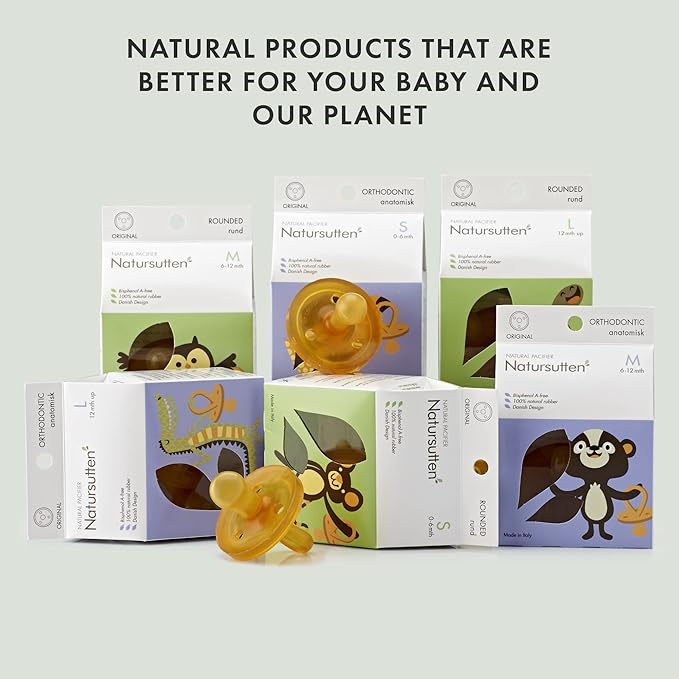 Natursutten Pacifiers 0-6 Months - 1-Pack Original Shield Round Nipple Natural Rubber Safe & Soft BPA-Free for Breastfeeding Babies - Newborn Pacifiers Made in Italy