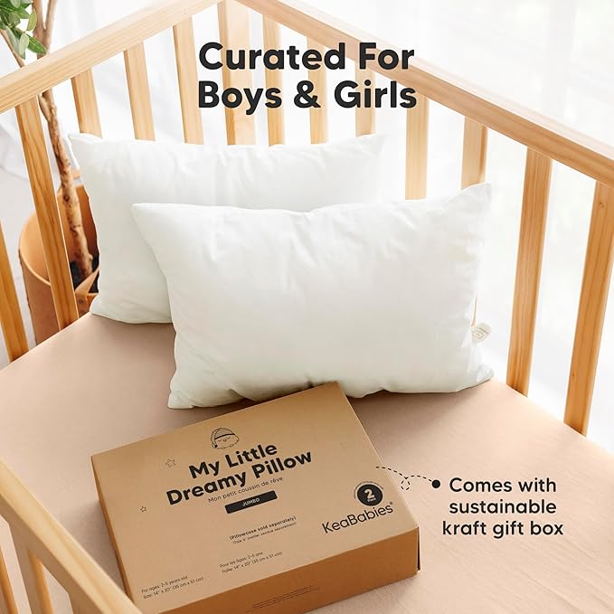 KeaBabies 2-Pack Toddler Pillow 14x20 - Soft Organic Cotton Kids Travel Bed Pillows for Sleeping, School, Nap, Machine Washable, Toddlers 2 to 5, Pillowcase Sold Separately (Soft White)
