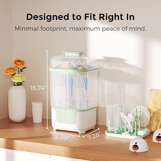 Momcozy Bottle Sterilizer and Dryer, Modular Nesting Space Saving Design, 6 Bottles Capacity, 4 in 1 Compact Sterilizer for Baby Bottles, Breast Pump Parts & Newborn Essentials, Drying Rack Included