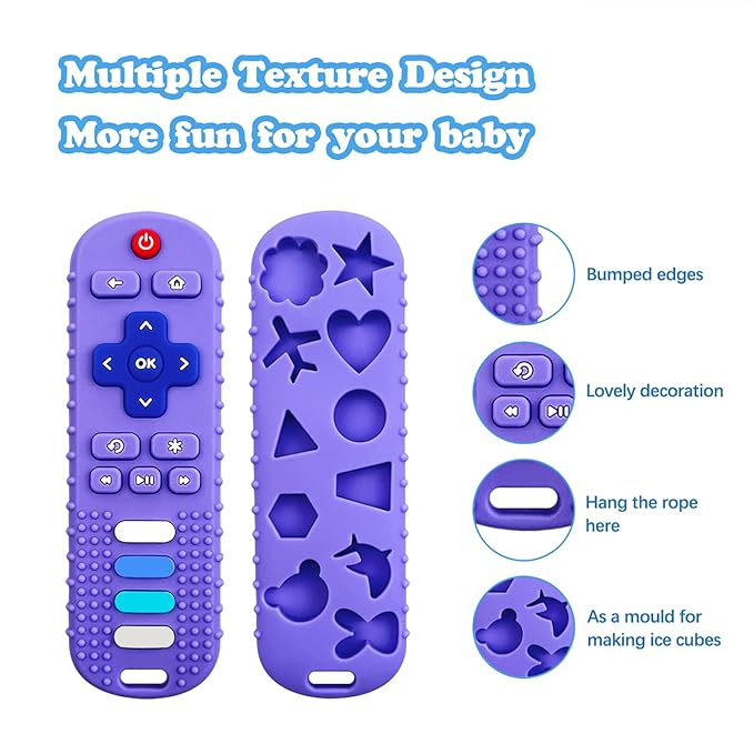 Baby Teething Toys, Food Grade Silicone Teether for Babies 3 6 12 18 Months, TV Remote Shape Toddlers Chew Toys, Freezer BPA Free (Pink+Blue)