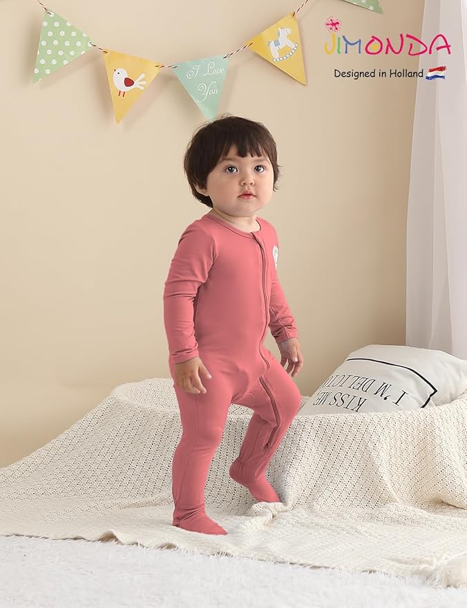 Jimonda Baby Romper Boys Girls Bamboo Pajamas 2-Way Zipper Footed Unisex Zip-Up Sleepers Sleep and Play pjs