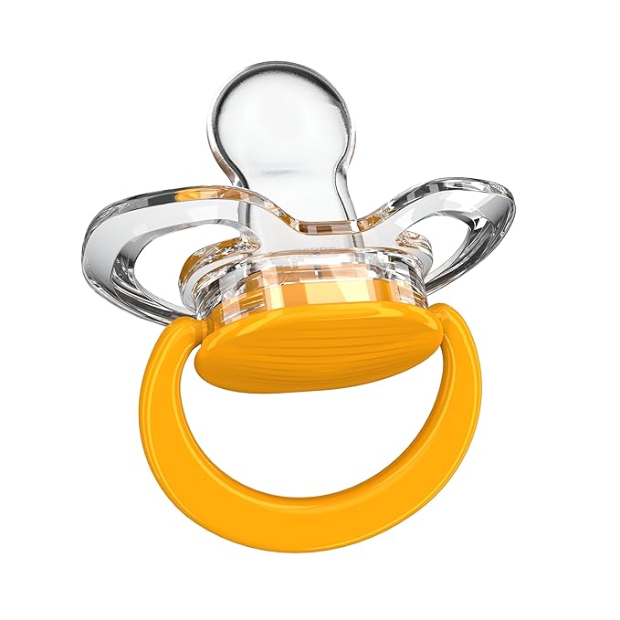 Smilo Baby Pacifier with Orthodontic Design for Healthy Dental Development - Stage 1 for Babies 0-3 Months - Pack of 3X 100% Silicone Newborn Pacifiers BPA Free - Orange