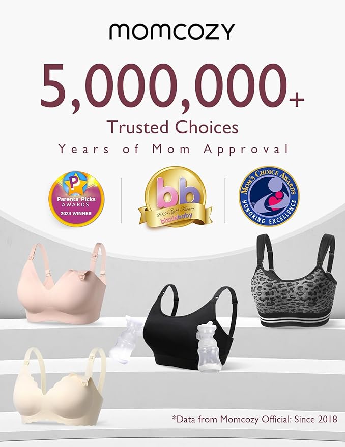 Momcozy Pumping Bra Hands Free | Seamless Nursing Bras for Pumping | Breast Pump Bra with Fixed Padding, Wireless