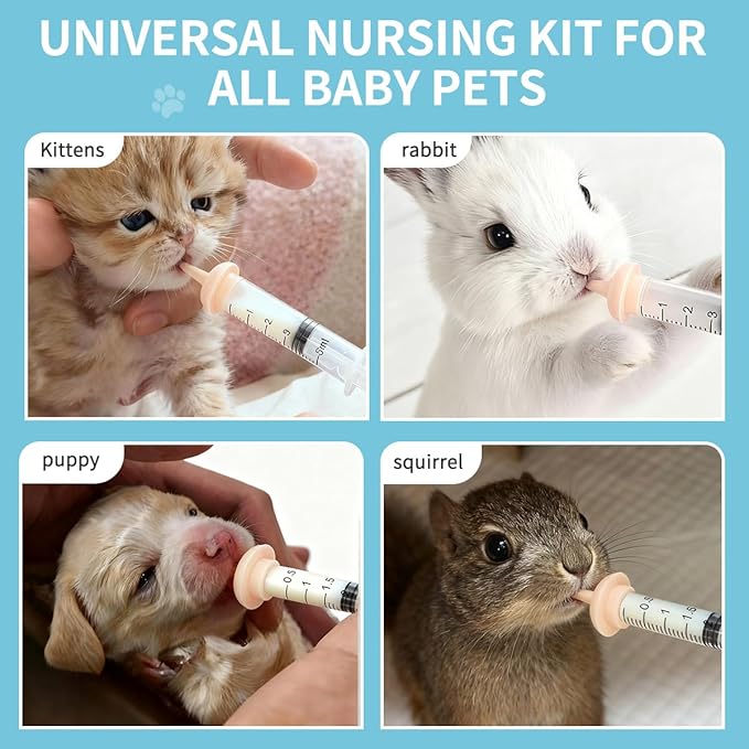 Pet Nursing Kit – Kitten Bottle Feeding Set with Nipples, Syringes, and Formula Dispenser for Newborn Puppies, Kittens, Baby Squirrels, and Other Small Animals