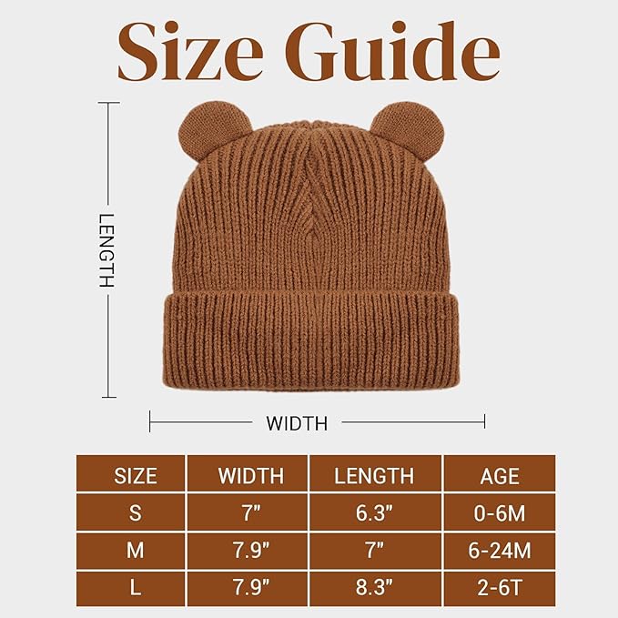 Bear Baby Beanie Knitted Baby Winter Hat Infant Toddler Boys Girls Beanie with Cotton Lining