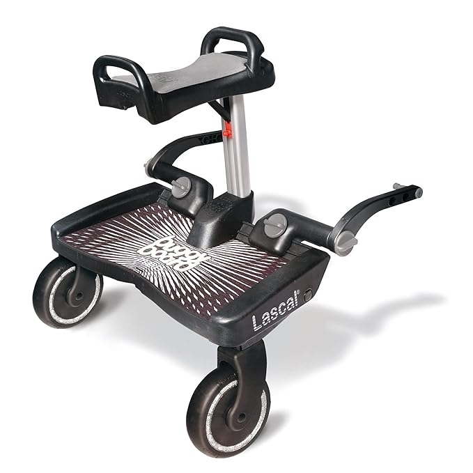Lascal BuggyBoard Maxi+ Universal Stroller Board with Gray Folding Seat, Fits 90% of Strollers Including UPPAbaby, Baby Jogger, Bugaboo, No Need for a Double Stroller, Max Weight 66 lbs.