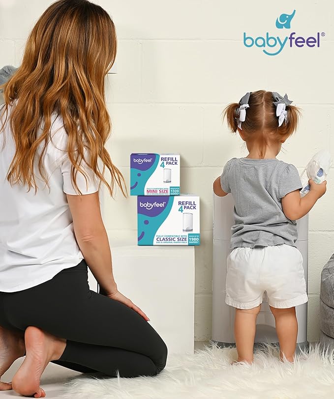 Babyfeel Refills Compatible with DEKOR MINI Diaper Pails | 4 Pack | Exclusive 20% Extra Thickness | Diaper Pail Refills with Powerful Odor Elimination | Powder Scent | Holds up to 1320 Diapers
