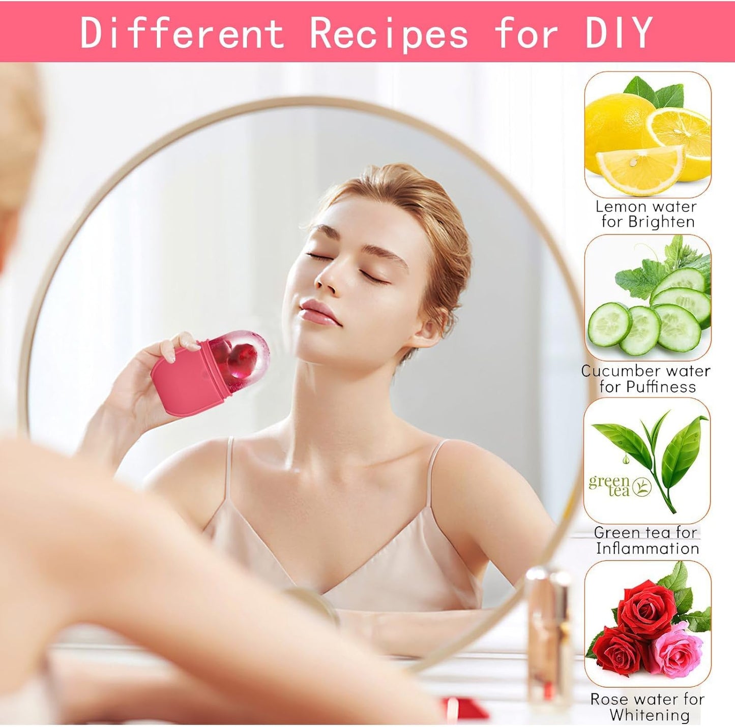 KOGITI Ice Mold for Face,Ice Roller for Face & Eye, Beauty Facial Ice Rollers Ice Holder Mold Face Puffiness Relief Massage Skin Care Tools, Ice Facial Cube (New-Pink)