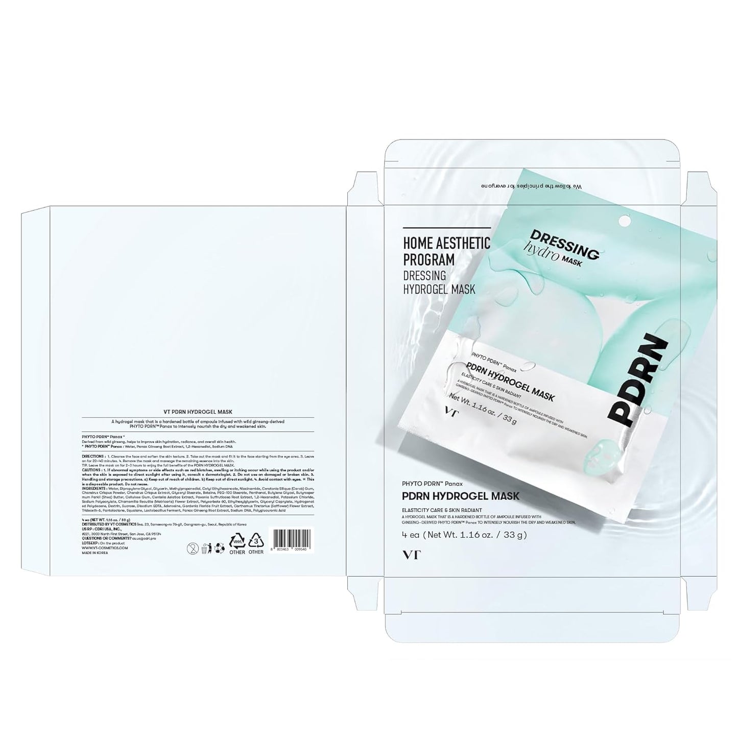 VT COSMETICS PDRN Hydrogel Mask(33gx4ea), Intensive Nourishing & Rejuvenating Overnight Mask, Skin Repair, Elasticity Boost, Hydrating & Plumping, Korean Skincare