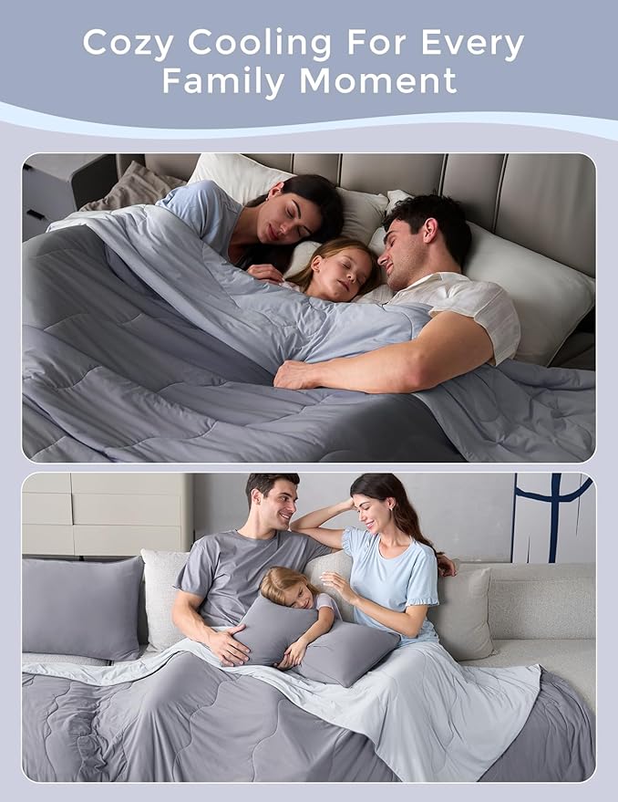 Momcozy Life CoolMurm Cooling Comforter for Hot Sleepers, King/Cali King 106"x90" Soft Breathable Pregnancy Cooling Blanket, 3-Second Cooling, 8 Hours+ Stay Cool All Night, Deep Light Grey