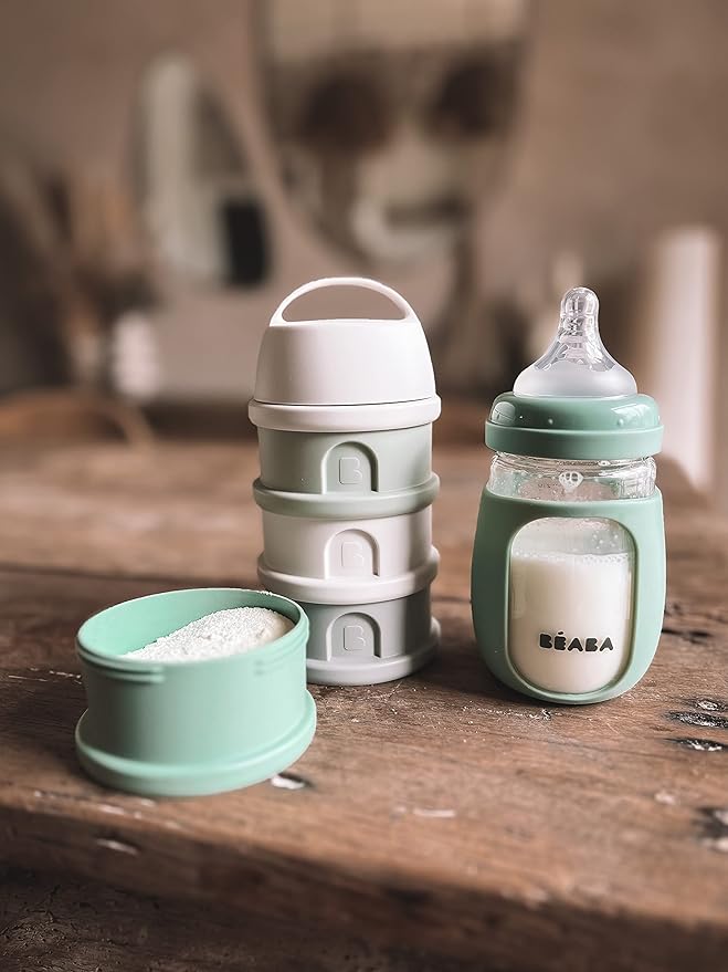 BEABA 2-in-1 Glass Baby Bottle to Glass Transition Sippy Cup, Spill Proof Sippy Cup, Toddler Baby Bottle with Soft Silicone Nipple and Spout, 7 oz (Sage)