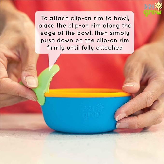 Silicone Easy Scoop & Hold Bowl Set – Adaptive Baby & Toddler Feeding Bowls with Clip-On Rim and Handle – Helps Build Independence & Coordination – 2 Pack – Dishwasher Safe (Ocean)