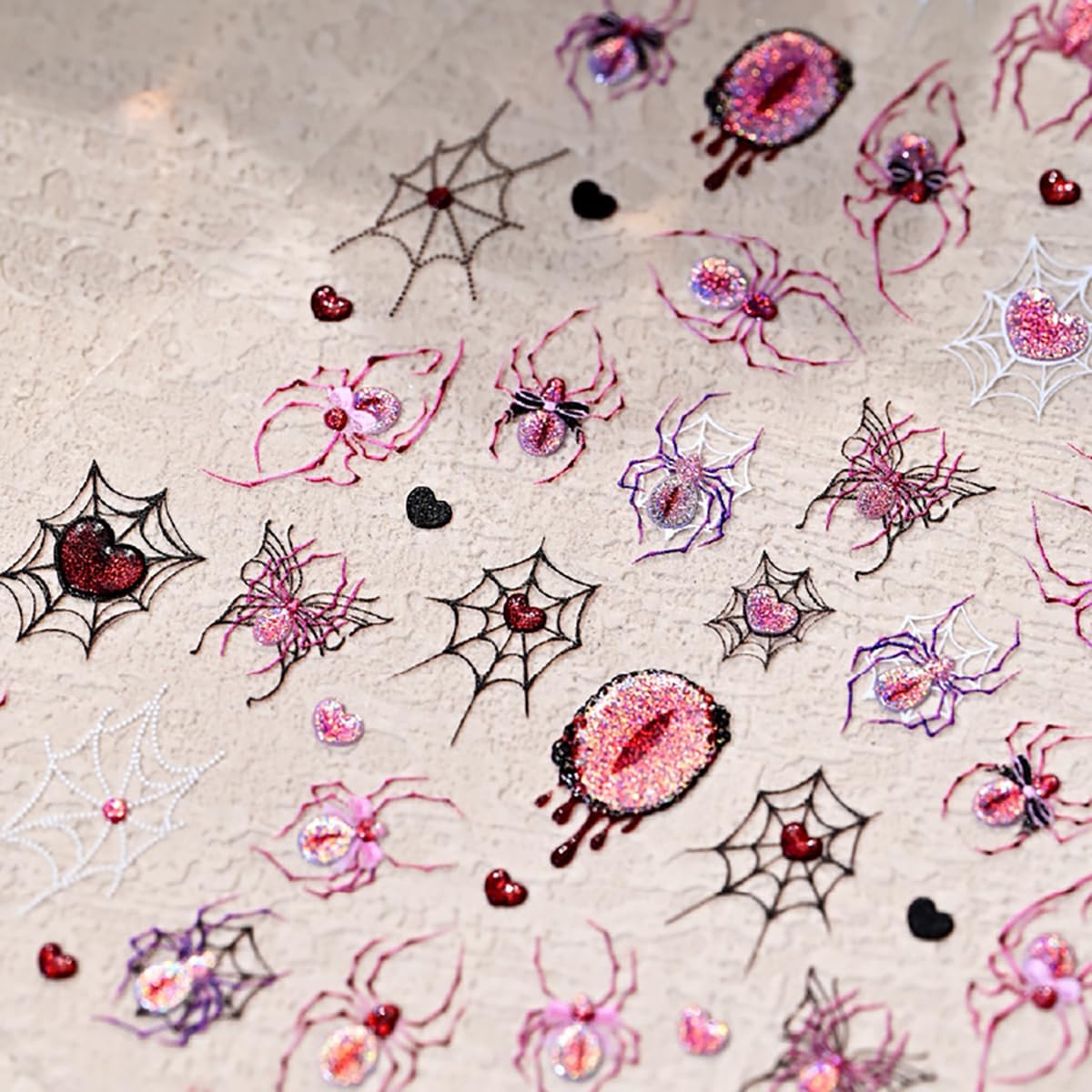 2 Sheets Halloween Nail Art Stickers Decals 5D Embossed Spider Web Nail Decals Glitter Spider Eyes Nail Design Stickers Gothic Halloween Nail Art Supplies for Women DIY Manicure Decoration Accessories