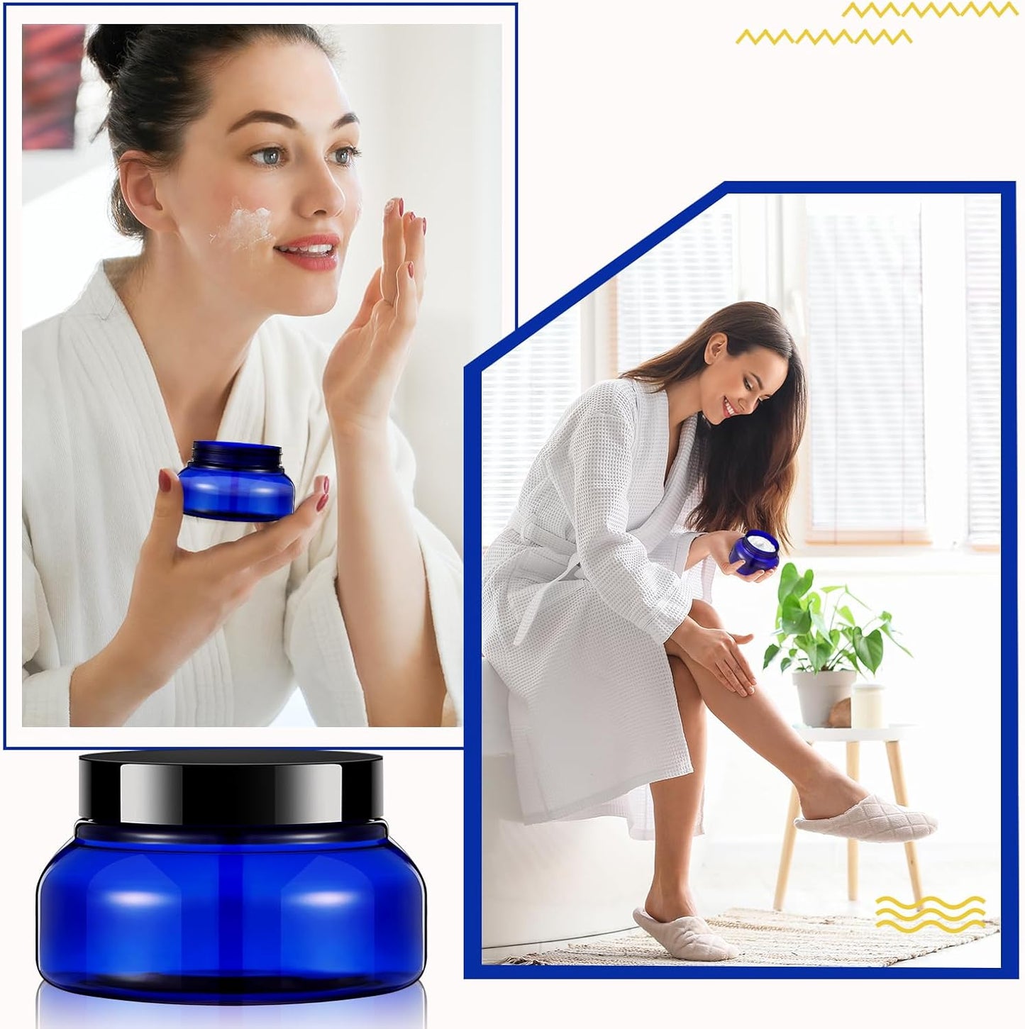 Tessco 24 Pack Plastic Jars with Lids Labels Empty Clear Plastic Jars Round Refillable Cosmetic Containers Body Butter Containers Bulk Sugar Scrub Bottle for Make Up(5 oz,Blue, Black)