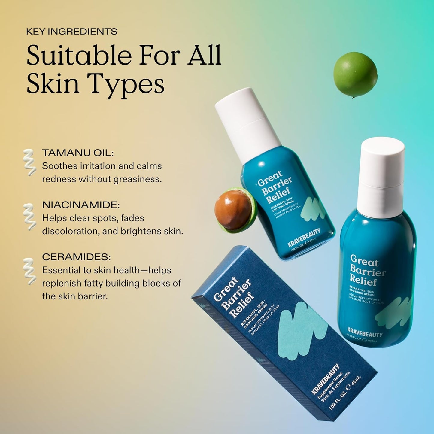 KraveBeauty Great Barrier Relief Duo, Soothing Skin Barrier Repair Serum, Contains Tamanu Oil to Soothe and Calm Redness, For All Skin Types, Vegan & Cruelty Free, 1.52 fl oz x2