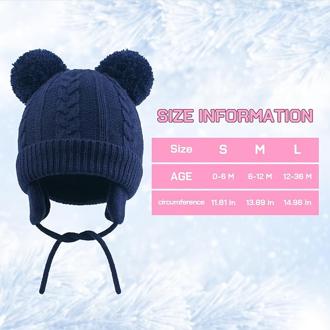 Duoyeree Toddler Winter Hat with Earflap Scarf Hood Thick Warm Kids Skull Cap for Baby Girls Boys