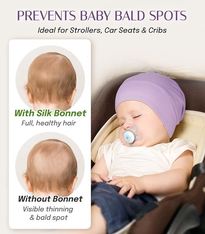 OLESILK Silk Baby Bonnet for 0-6 Months - 100% Mulberry Silk Toddler Hair Bonnet, Adjustable Night Cap for Sleeping