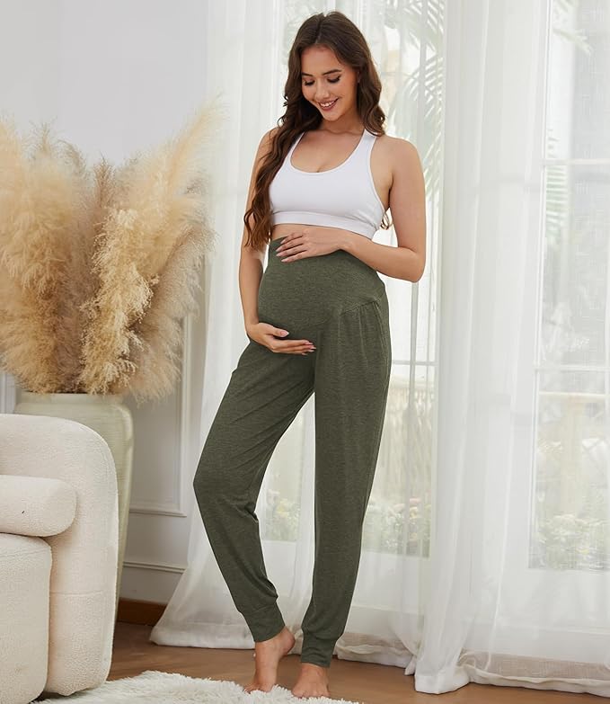 3 Pack Women's Maternity Sweatpants Over The Belly Pregnancy Jogger Pants Stretchy Maternity Pants with Pockets