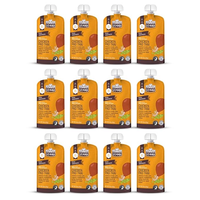Li’l Hala Chicken Pad Thai Baby Food Pouches – Free-Range Chicken & Organic Veggies – Toddler Meals with Meat – Protein & Healthy Fats Puree – No Hormones – 6+ Months – 3.5 oz (12 Pack)