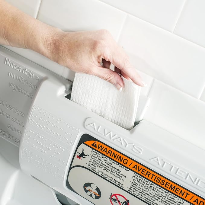 Foundations Classic Horizontal Baby Changing Station w/EZ Mount Backer Plate, Wall Mounted, One Handed Adjustable Safety Strap & Liner Dispenser, Gray (100-EH-BP)