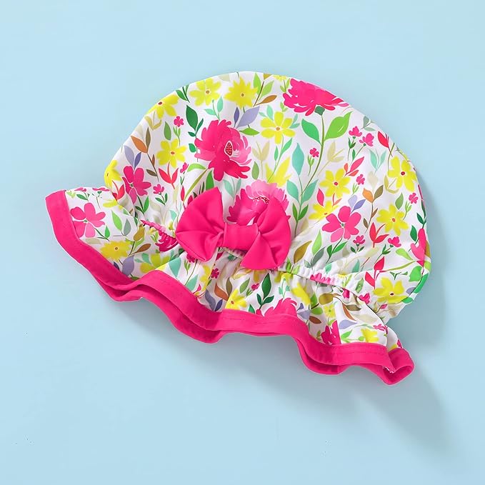 Infant Baby Girl Swimsuit One-Piece Long Sleeve Rash Guard with Hat Set Floral Zipper Bathing Suit Leopard Beach Wear