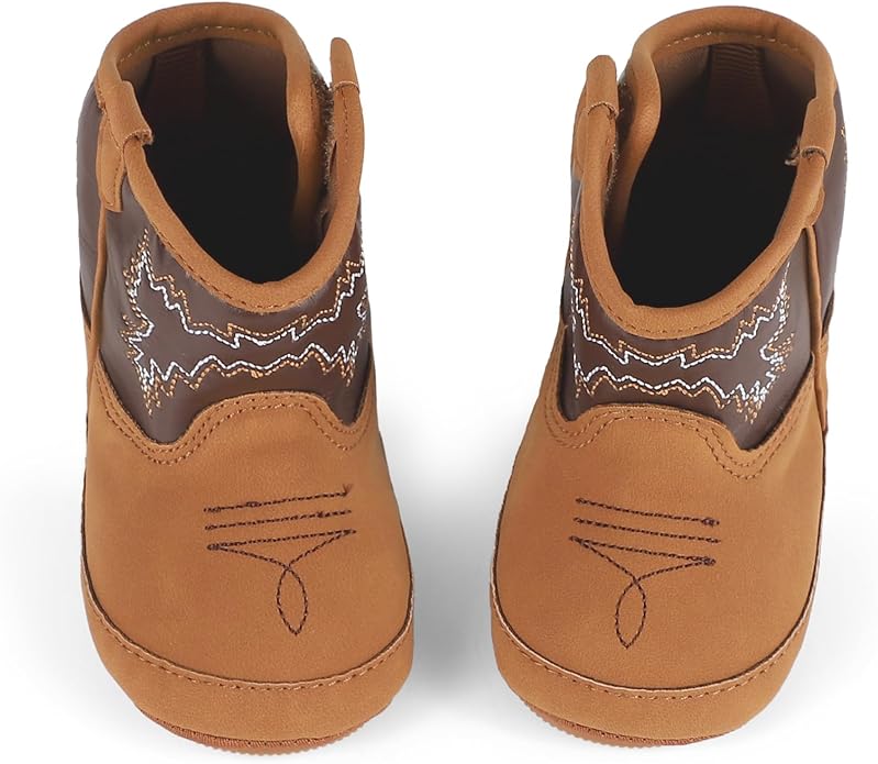 MK MATT KEELY Leather Western Boots Cowboy Bootie Soft Sole Non-Slip Crib Shoes for Baby Infant Toddler Girls Boys Newborn