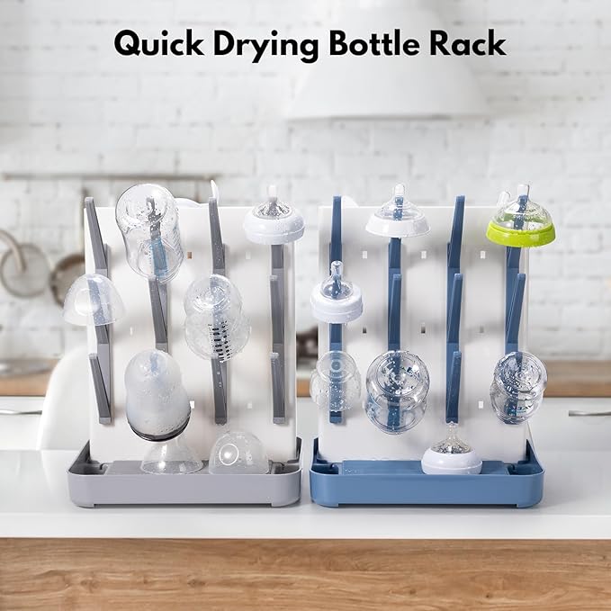 Space Saving Vertical Bottle Drying Rack, Large Countertop Baby Bottle Drying Rack Holder for Baby Bottles and Pump Parts, Blue
