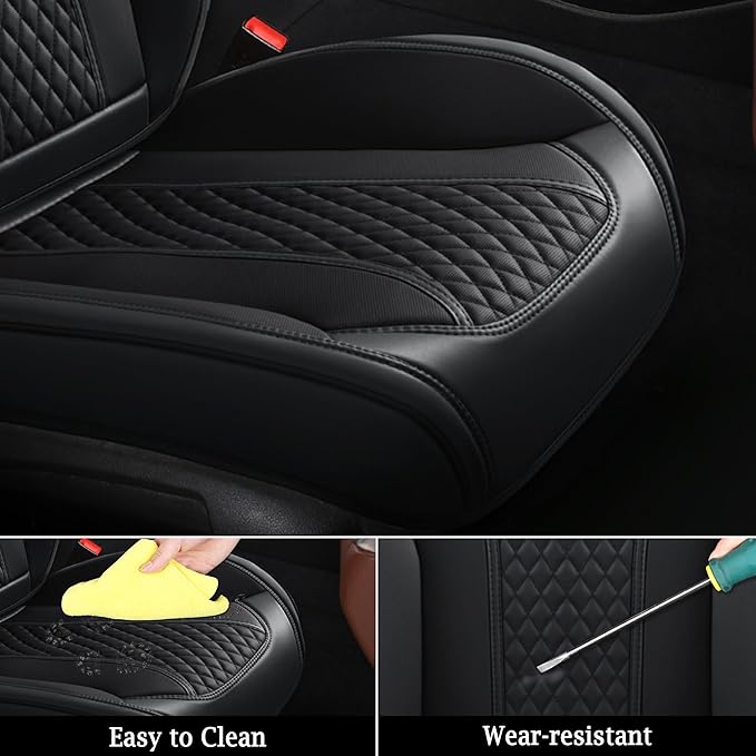 Doogo Seat Covers for Cars, Leather Seat Covers, Waterproof Front Automotive Seat Covers,Universal Black Seat Cushion Protectors Interior Accessories for SUV Sedan Truck Truck-Black