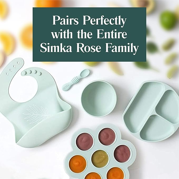 Simka Rose Baby Bowl and Spoon Set, Suction Bowls for Toddler, BPA-Free Silicone, Dishwasher and Microwave Safe (Peach)