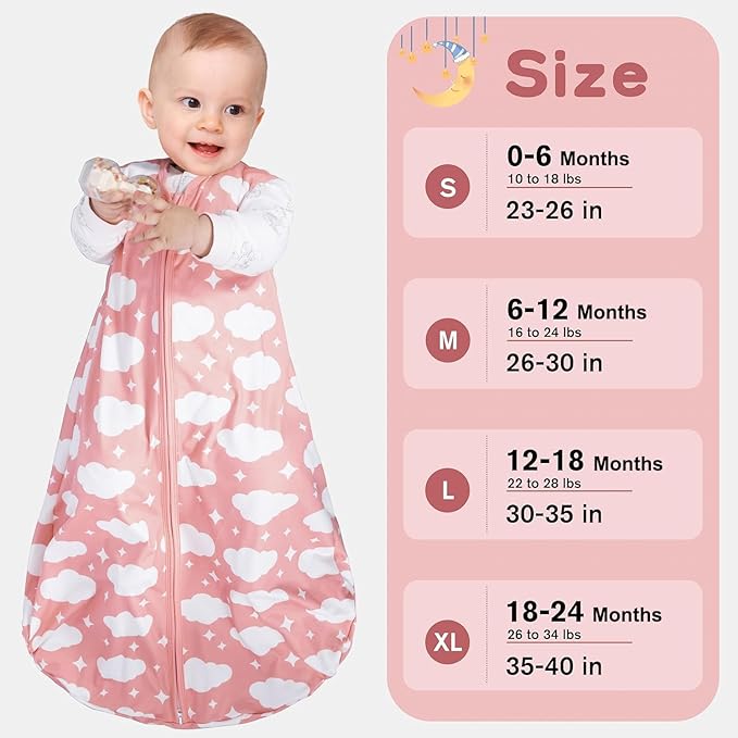 Baby Sleep Sack 18-24 Months Baby Wearable Blanket 100% Rayon Cotton 2-Way Zipper Toddler Sleeping Sack,Comfy Soft Lightweight TOG 0.3(Cloud)