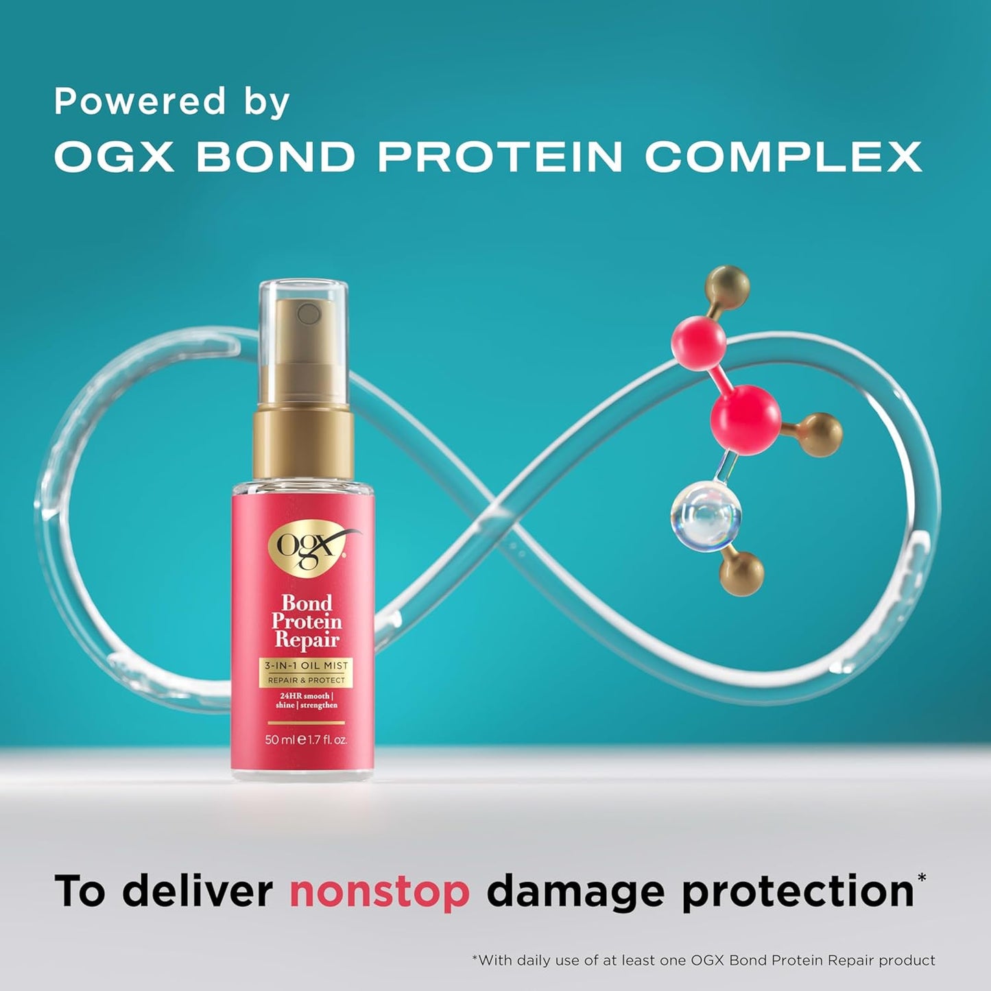 OGX Repair & Protect Bond Protein Repair 3-in-1 Oil Mist, Hair Oil Protects Dry, Damaged Hair Against Frizz, Strengthens & Maintains Shine, Hair Mist Formulated without Parabens, 1.7 oz