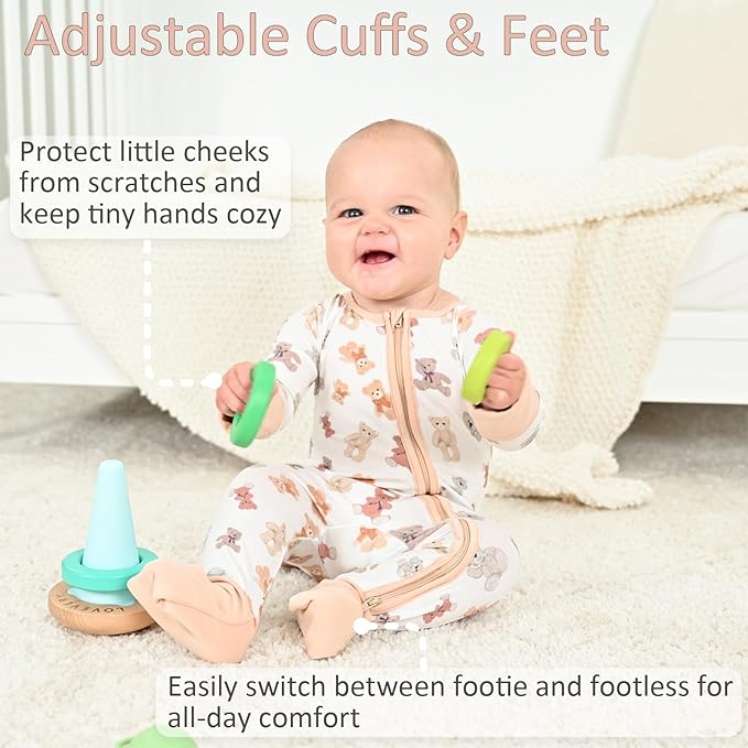 LollyBanks Baby Pajamas, 2-Way Zipper Romper, 95% Viscose Made from Bamboo and 5% Spandex, Baby Sleepers