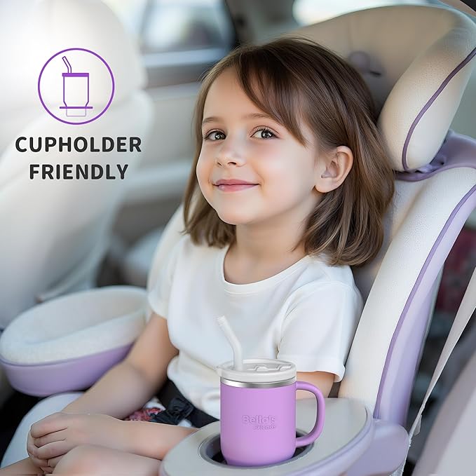 Bella's Friends Handy Mini Tumbler – Adorable 9 oz Toddler Sippy Cup, Stainless Interior & Silicone Body, Leak‑Proof, Dishwasher Safe, Gift for 1-3 Years Old Girls & Boys, 2 Pack, Lilac&Azure Blue