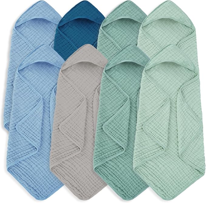 Muslin Hooded Baby Towels 100% Cotton ,Super Soft Muslin Baby Bath Towel - 32 x 32 Inches, Suitable for Newborn and Young Children up to 3 Years Old. (Grey & Green)