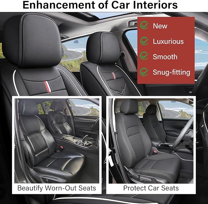 Leather Car Seat Covers Fit for LR Range Rover Sport 2023-2025, 5 Seater Waterproof and Wear-Resistant Seat Cover Interior Accessories(Full Set,Black&White)