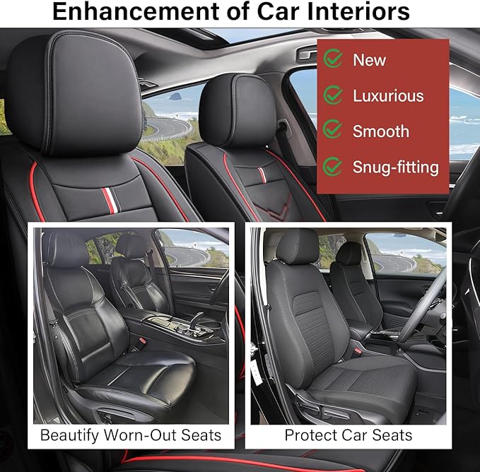 Leather Car Seat Covers Fit for LR LR4 2009-2016, 5 Seater Waterproof and Wear-Resistant Seat Cover Interior Accessories(Full Set,Black&Red)