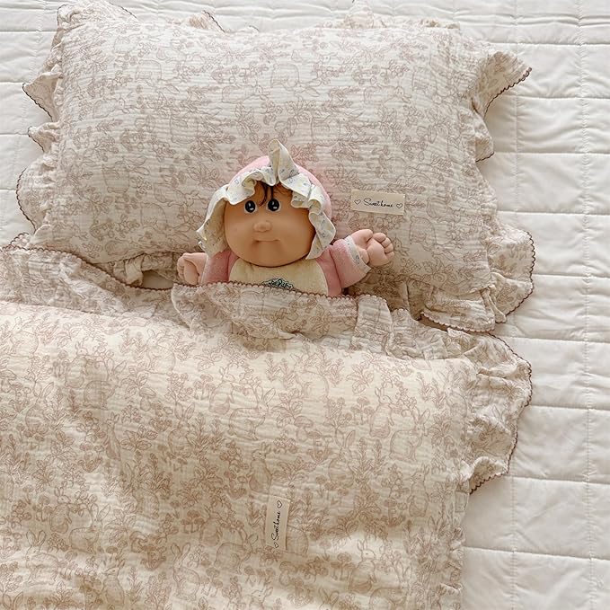 AOJIM Cute Muslin Kids Pillowcase with Forest Themed Pattern, Super Soft Cotton Crib Nursery Pillowcase 1PC for Boys Girls, Ruffled Edges Toddler Bedding for Room Decor, Machine Washable, 14x20 Inches