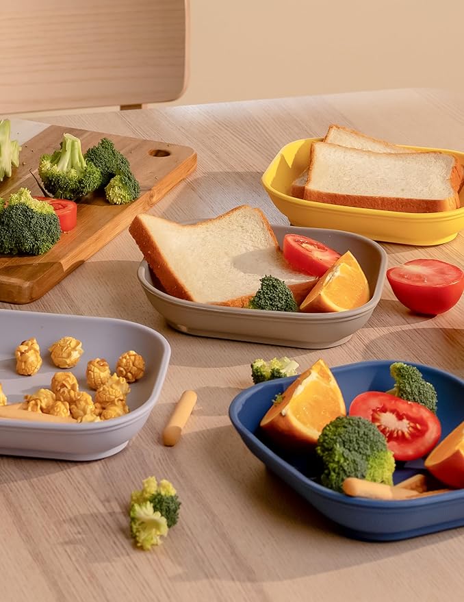 BABELIO Suction Plates for Baby and Toddler, 100% Food Grade Silicone, BPA Free, Dishwasher & Microwave Safe, with 4 Suction Cups, Stackable, 3 Pack