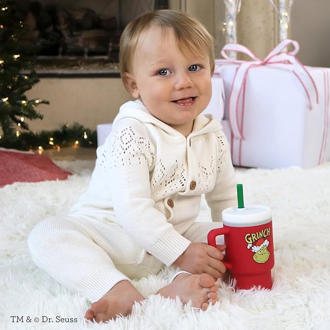 Infantino My 1st Tumbler, Silicone Sippy Cup with Straw & Handle, Spill-Resistant Baby Cup for On-the-Go, BPA-Free Transition Bottle, Grinch Red (Pack of 6)