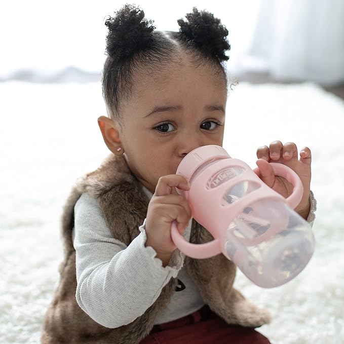 Dr. Brown's Milestones Wide-Neck Sippy Spout Bottle with 100% Silicone Handles, Easy-Grip Handles with Soft Sippy Spout, 9oz/270mL, Light-Pink, 2-Pack, 6m+