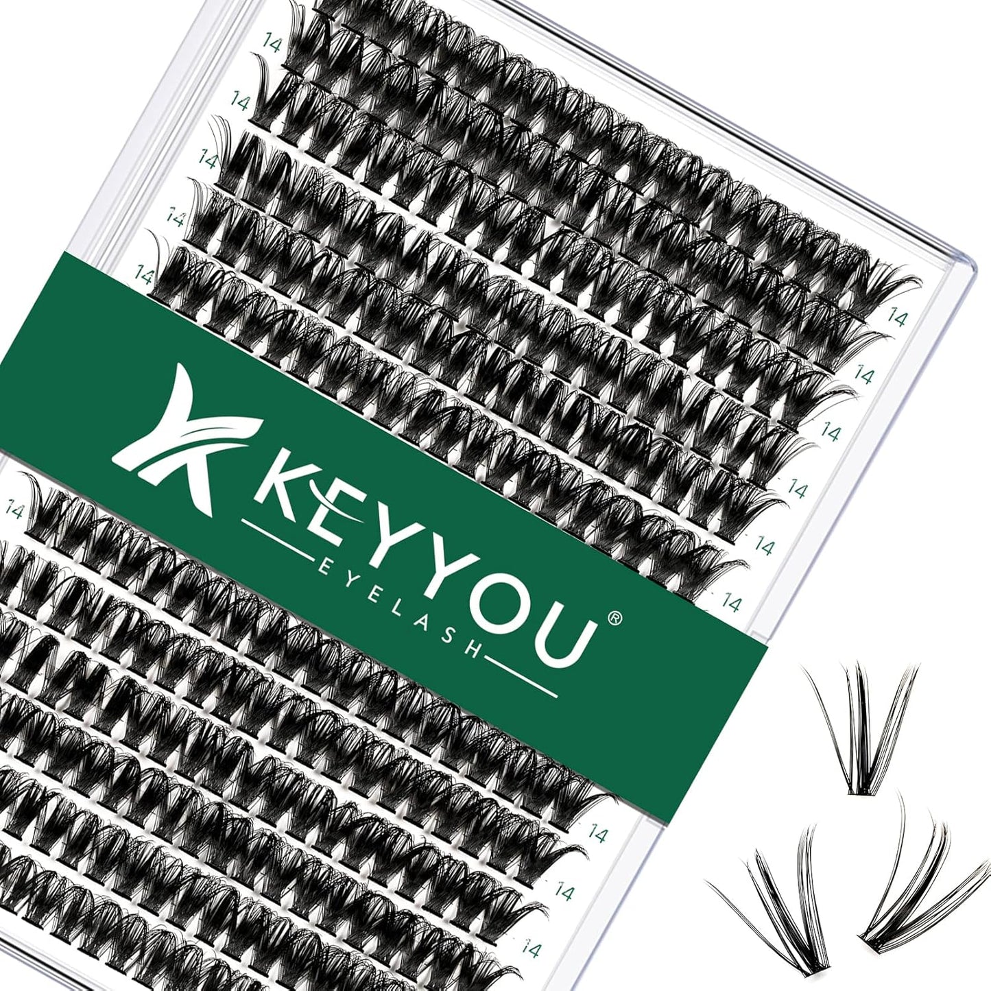 Lash Clusters 300pcs Individual Lashes 50D 0.07C Curl 14mm DIY Eyelash Extension KEYYOU Large Tray Volume Soft&Natural Cluster Lashes(50D-0.07C,14)