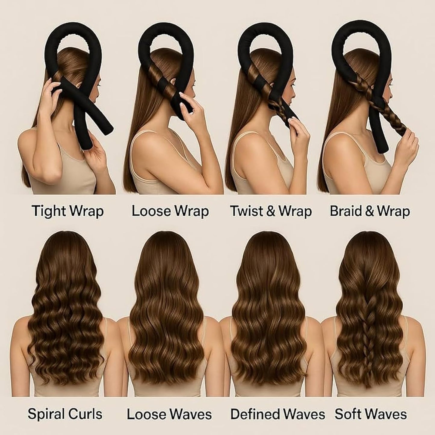 Nochesuave Heatless Hair Curler Headband – Overnight Curl Kit with Satin Curling Rod, Scrunchies & Claw Clip – Heatless Curls Overnight, No Heat Hair Rollers for Long, Medium & Fine Hair