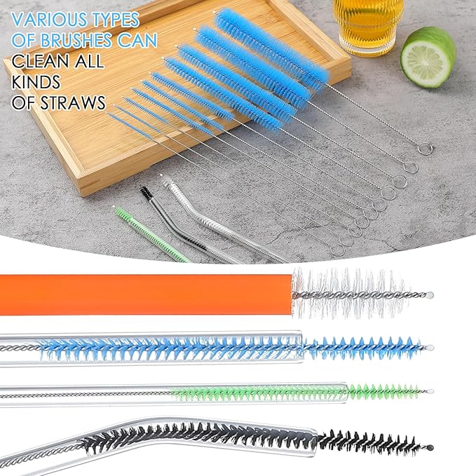 2024 Upgraded Long Straw Cleaner Brush,9.5in 10 Different Diameters Reusable Water Bottle Brush&1pcs 15in Spring Brush,Stainless Steel Nylon Tube Brush Kit for Sippy Cup,Water Bottle,Drinking Straw