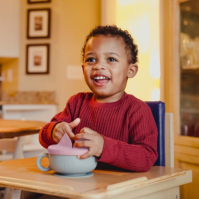 TalkTools Itsy Bowl & Snack Lid | Suction silicone dish for toddlers | Safe, fun, self-feeding mealtime essential (Bubblegum).