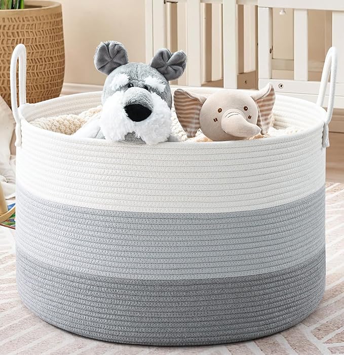 67L Storage Basket for Organizing, 20"×13" Large Laundry Baskets, Cotton Rope Woven Blanket Basket, Toy Storage for Kids, Collapsible Blankets Storage for Living Room, Nursery Room