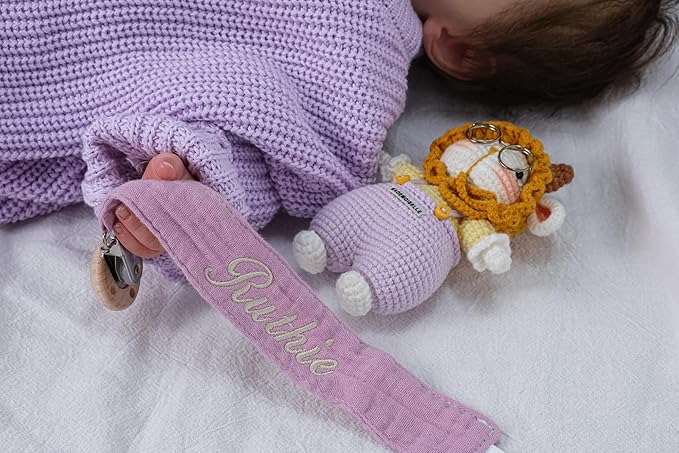 Personalized Bohemian Pacifier Clip Embroidered with Name is The Perfect Newborn Gift Made from eco-Friendly Bamboo! (Grass Green)