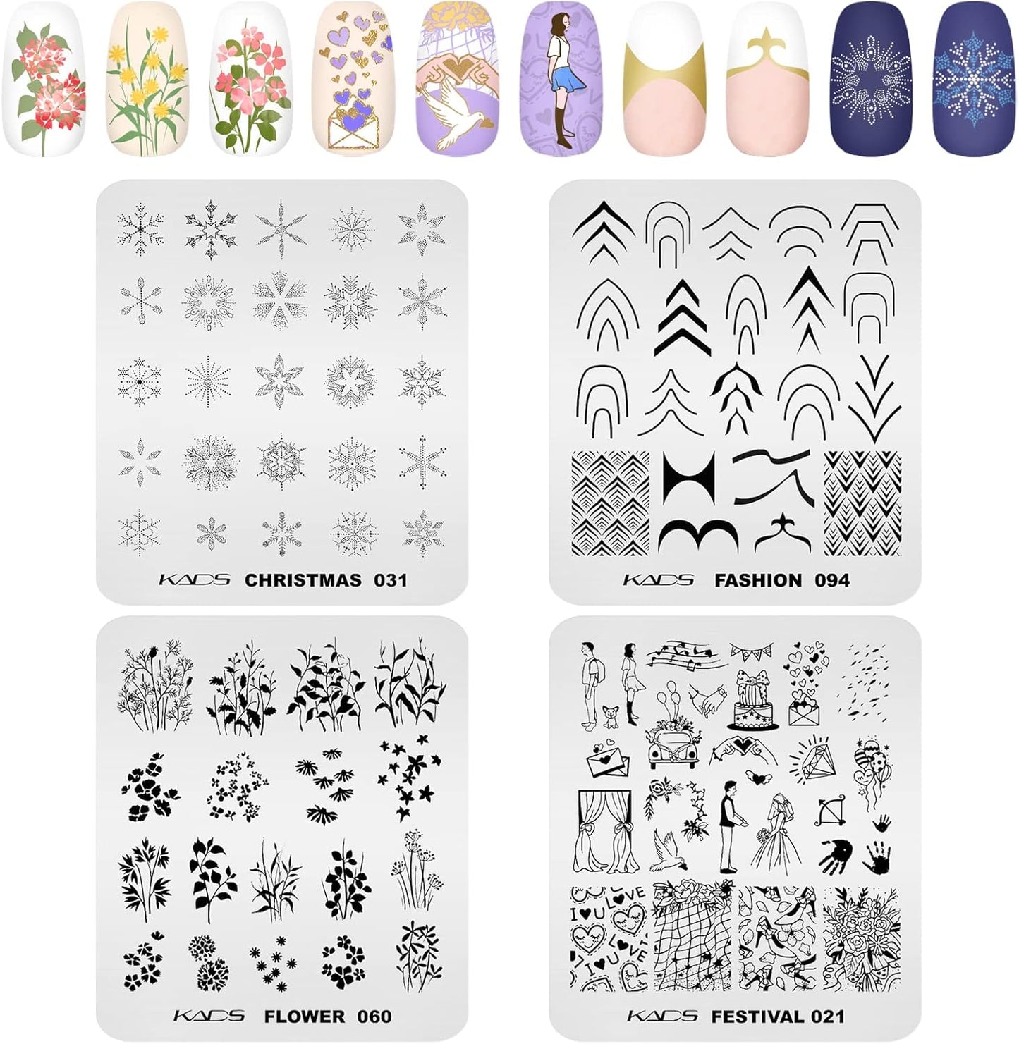 KADS 20pcs Nail Stamp Plates set Nails Art Stamping Plates Leaves Flowers Animal Nail plate Template Image Plate (20Pcs + Stamper)