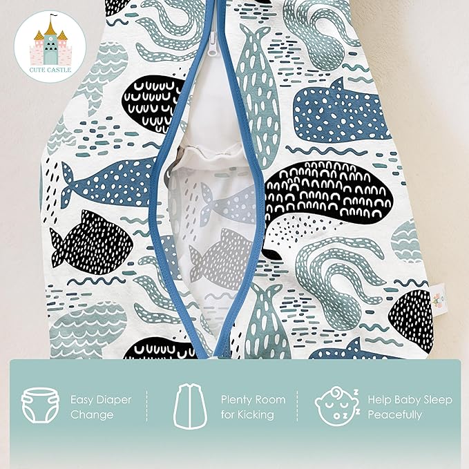 Cute Castle Baby Sleep Sack 0-6 Months - Lightweight 100% Cotton 2-Way Zipper TOG 0.5 Infant Wearable Blanket, Newborn Essentials Toddler Sleep Clothes (3 Pack Blue)